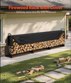 3.9m (12.6ft) Outdoor Firewood Rack with Waterproof Cover  Heavy Duty 3/4 Cord Log Holder