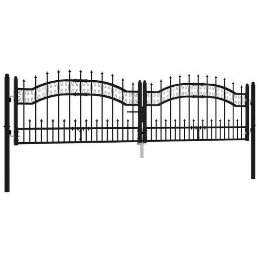 Fence Gate with Spear Top Black 305x75 cm
