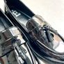 size 5 black high shine heel loafers with tassels Image 2