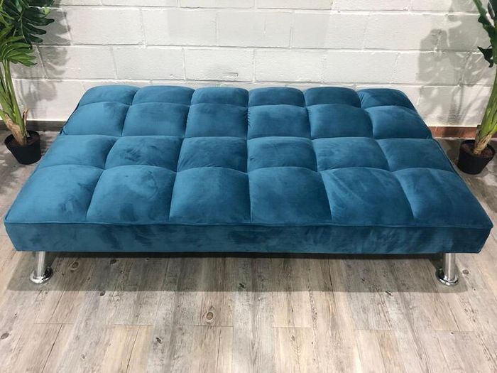 Blue velvet Folding 3-Seater Sofa Bed Free delivery