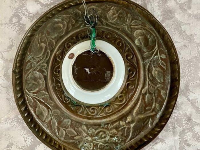 Set of 4 Antique French Brass/Hand-Painted Porcelain Wall Plaques