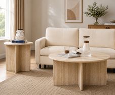 Set of 2 Round Coffee Tables Retro Look Solid Wood Beige