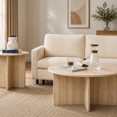 Set of 2 Round Coffee Tables Retro Look Solid Wood Beige