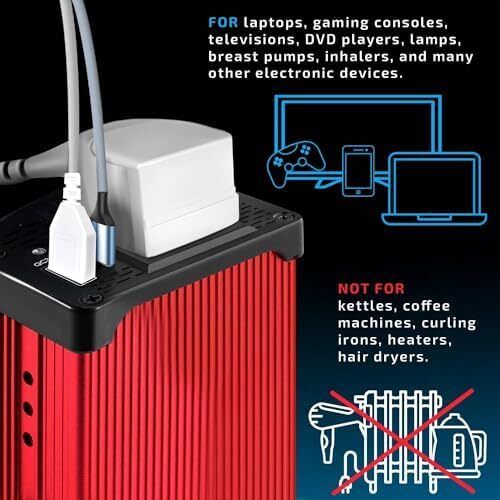 300W Car Power Inverter 12V to 240V / 230V Converter, USB-A and USB-C 3A Charging Ports - Charge Your Laptop, iPad, iPhone, Tablet, Consoles & More - Durable and Powerful - Red Aluminum Body