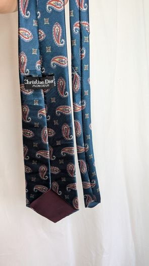 Christian Dior Monsieur Tie Blue Paisley Silk Vintage Designer Mens Necktie
