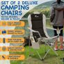 Padded Camping Chairs - Set of 2 Deluxe Folding Chairs with Cup Holder and Side Pockets, Holds up to 120kg - Lightweight 3.3kg per Chair - Black & Grey Image 2