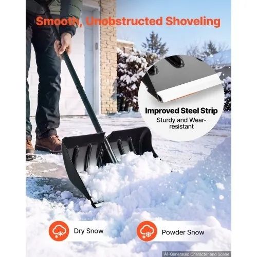 Snow Shovel for Driveway 558.8 mm Plastic Shovel with D-Grip Handle, for Home Garden Camping Outdoor Use, Aluminum Strip, Large Capacity Lightweight Snow Removal Tool with Extended Steel Handle
