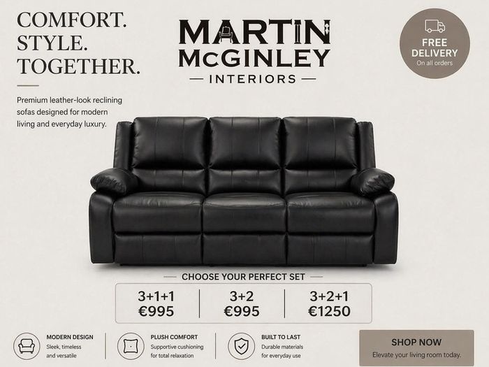 New 3+2 & 3+1+1 Black Leather Sofa Sets