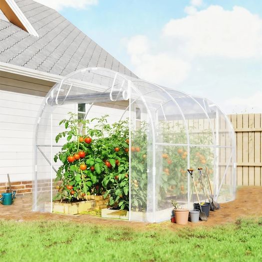 6m Garden Tunnel Greenhouse tunnel greenhouse 195x295x195cm galvanized steel frame, 150 g/m PE cover transparent
