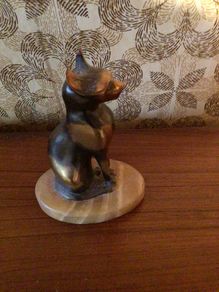 Art Deco Bronze Cat sculpture on marble/onyx  base