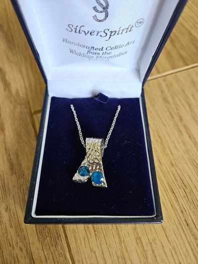 Handcrafted Celtic Art Necklace with blue stones