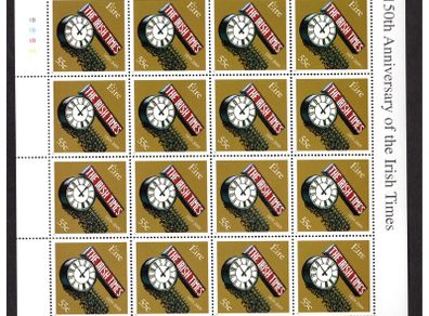 2009 Ireland 150th Anniversary of the Irish Times Commemorative Stamp Sheetlet Plate 1B1B1B1B Mint Never Hinged (MNH)
