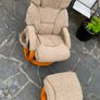 Comfortable Beige Fabric Swivel Recliner Chair & Matching Footstool / Footrest Image 3