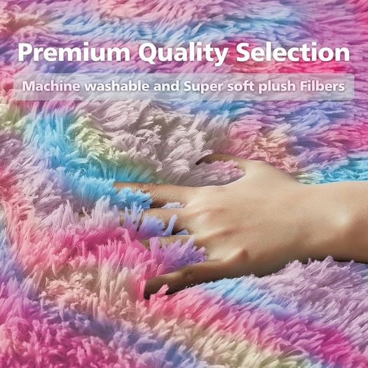 Round Rugs Living Room 120x120 cm  Fluffy Shaggy Rainbow Area Rugs for Bedroom, Lounge Modern Super Soft Non Slip Rug Washable Floor Carpets Bedside Rug for Kid Room