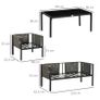 4 Piece Metal Garden Furniture Set - Includes Tempered Glass Coffee Table, Texteline Pocket, Outdoor Patio Set with Loveseat, Single Armchairs and Padded Cushions, Light Grey Image 3