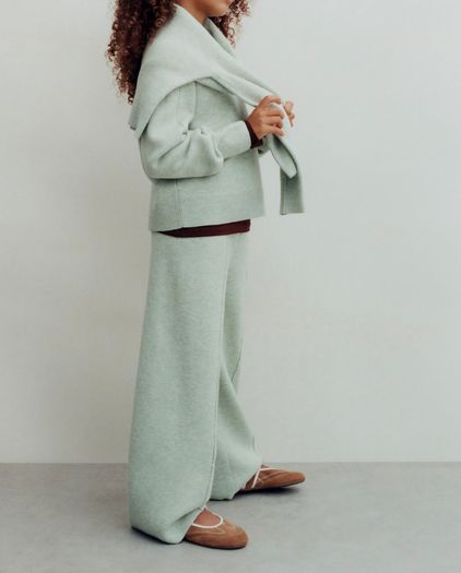 Zara Girls Light Mint Green Knitted Co ord Set