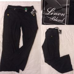 Black Linen Belted Trousers, New With Tags