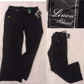 Black Linen Belted Trousers, New With Tags