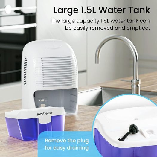 Dehumidifier 1500ml Portable Air Dehumidifier for Damp, Mould, Moisture in Home, Kitchen, Bedroom, Caravan, Office, Garage, Bathroom, Basement