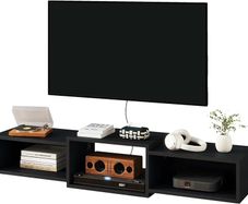 Floating TV Stand Wall Mounted,Wood TV Cabinet Media Console Shelf,Floating TV Unit for Under TV Storage for Living Room Bedroom Office,Black