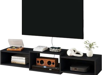Floating TV Stand Wall Mounted,Wood TV Cabinet Media Console Shelf,Floating TV Unit for Under TV Storage for Living Room Bedroom Office,Black