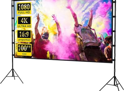 Projector Screen with Stand Portable 100inch Projection Screen lejiada 16:9 4K HD Projections Movies Screen with Carry Bag for Indoor Outdoor Home Theater Backyard Cinema Travel