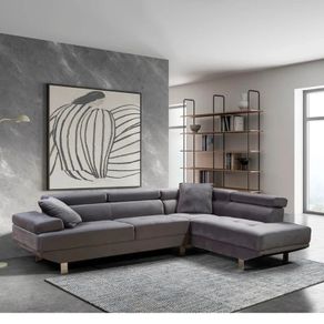 Grey Velvet Corner Chaise Sofa 262cm Free Delivery