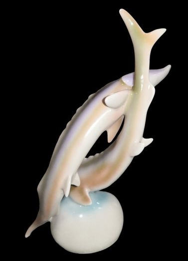 Elegant, rare great sturgeon pair fine porcelain