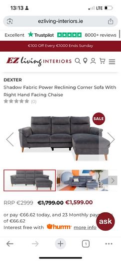 Corner Chaise Sofa with electrical recliner