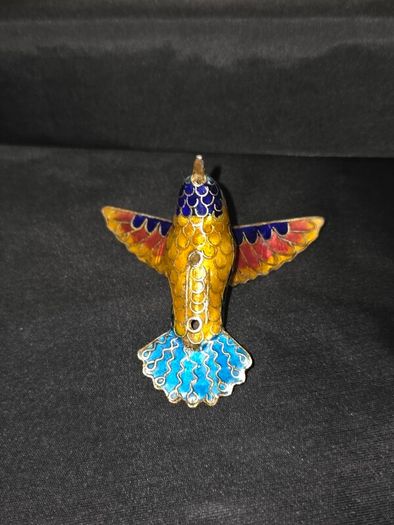 Vintage Enameled Cloisonne Hummingbird Christmas Ornament