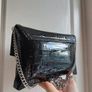 Black Croc Patent Leather Shoulder Bag / Envelope Clutch with Silver Chain Image 5