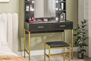 Dressing Table Set, with Storage and Stool - Black
