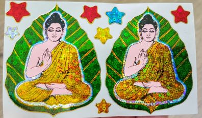 Buddha & stars hologram stickers 5x6.5cm