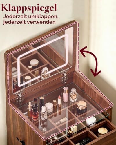3 in 1 LED Slim Dressing Table with LED Lighting Brown