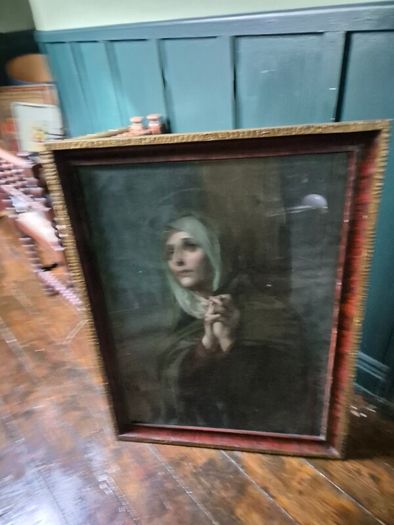 Vintage 1934 large print Mater Dolorosa glass wood framed