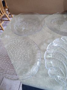 Vintage 4 DIFFERENT  Large  Clear Pressed Glass Serving Plate