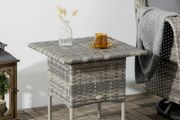 Rattan Side Table, Outdoor Coffee Table with Plastic Board Under the Full Woven Table Top for Patio, Garden, Balcony, Mixed Grey