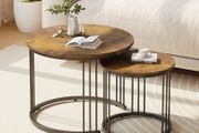 Round Coffee Tables, Set of 2 End Table, Nesting Tables, Side Table with Metal Frame for Living Room/Bedroom/Balcony/Office/Apartment, Diameter 23.6/15.7 IN (Rustic Brown