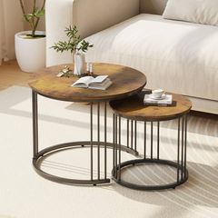 Round Coffee Tables, Set of 2 End Table, Nesting Tables, Side Table with Metal Frame for Living Room/Bedroom/Balcony/Office/Apartment, Diameter 23.6/15.7 IN (Rustic Brown