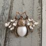 Honey Bee Ivory Pearl Crystal Brooch Pin Image 5