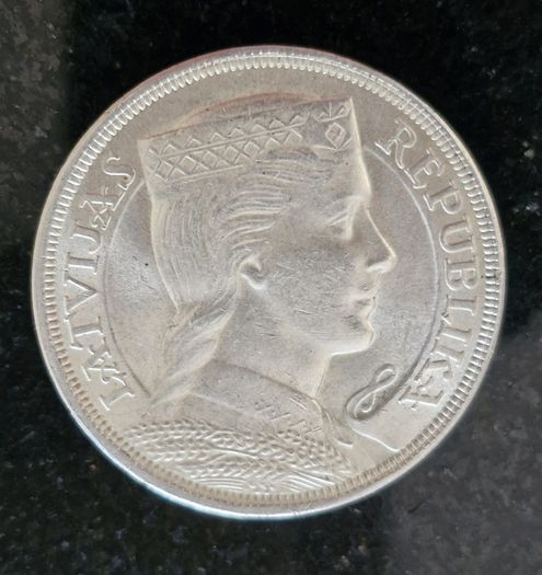 1929 Latvia  5 Lati Silver coin