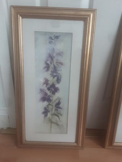 Pictures/(1) Purple Larkspur (2) Blue Larkspur .. Frame Sizes: 25" High x 13" Wide ..Heavily Reduced  Now Final Price Drop .. Both for 20.00euro