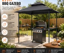 8 x 5 ft BBQ Gazebo Double-Tier Roof  2 Side Shelves  8 Tool Hooks