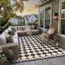 Outdoor Rug Extra Large Garden Rug for Patios Waterproof Reversible Outdoor Carpet Mat,Plastic Straw UV Resistant Area Rugs for Patios,Garden,RV,Picnic,Beach,Balcony,240x300cm,Black & Beige Image 2