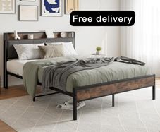 King Size Bed Frame with Wooden Storage