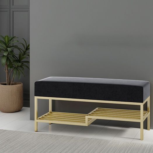 Ashton Modern Upholstered Bench with Shoe Rack