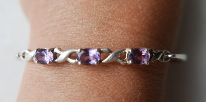 Vintage 925 Sterling Silver and Amethyst Bangle