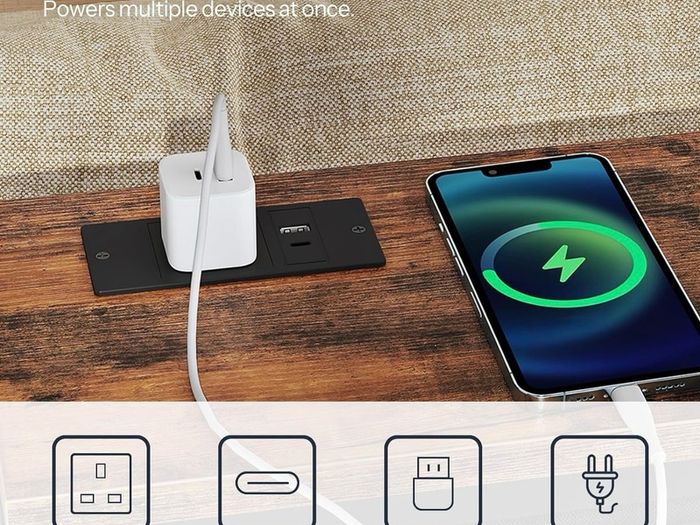 Console Table with Power Outlet and Pouch, Narrow Behind Sofa Table 100 cm Slim Console Table with Charging Station and Adjustable Oxford Pouch, Hallway Table for Entryway, Living Room, Bedroom