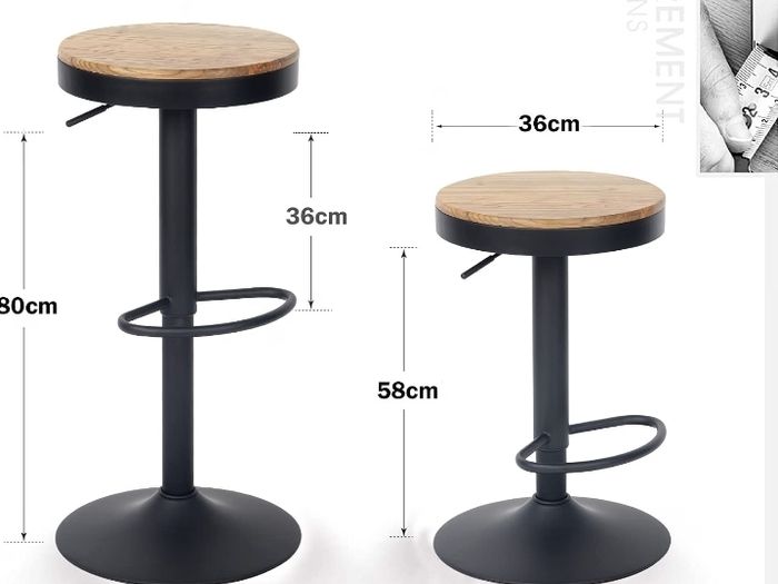 Wooden Bar Stools Set of 2 Adjustable Counter Height Barstools, Round Breakfast Vintage High Bar Chairs Rustic Swivel for Home Kitchen, Easy to Assemble, Brown and Black