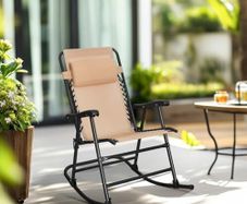 Folding Rocking Chair Ergonomic Headrest Armrest 98 x 95 x 66 cm Beige